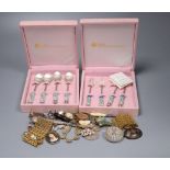 Mixed costume jewellery etc. including a pair of gilt metal and agate set bracelets.