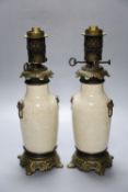 A pair of Chinese crackle vases converted to lamps, height 40cm