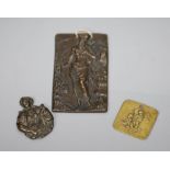 Three bronze plaquettes, 19th century or earlier, largest 9.5cm, depicting St James, cherubs and a