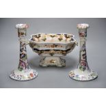 A pair of Mason's Ironstone Flying Bird pattern candlesticks and a 19th century Imari pattern tureen