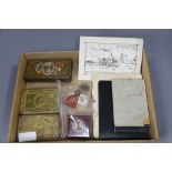 Two WWI soldier's notebooks with caricatures, three tins, King's Badge, BEM brooch, Croix de Guerre