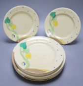 A Clarice Cliff part dinner service (12)CONDITION: One dinner plate shallow chip at rim,