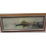 Italian School, oil on canvas, Figures on a jetty with Venice beyond, indistinctly signed, 33 x
