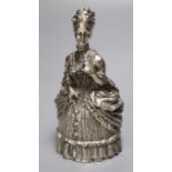 A Gorham plated figural hand bell modelled as a lady, height 13cm