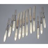 Six pairs of Edwardian mother of pearl handled silver dessert eaters, Fenton Brothers Ltd,