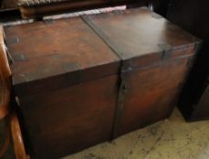 A Victorian iron bound mahogany silver chest, width 92cm depth 51cm height 61cm