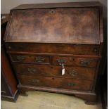 An early 18th century walnut bureau, width 91cm depth 54cm height 98cm