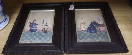 19th century Chinese School, pair of gouache, Seated nobles with attendants, 31 x 20cm