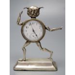 An early 20th century novelty silver mounted timepiece, modelled as the Lincoln Imp(a.f.), height