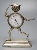 An early 20th century novelty silver mounted timepiece, modelled as the Lincoln Imp(a.f.), height