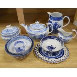 A collection of 18th/19th century English blue and white transfer-printed wares, comprising an ovoid
