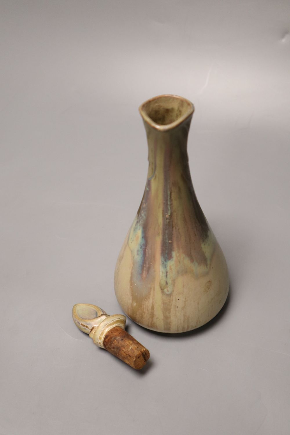 Three items of Art Pottery, including a stoneware ewer and stopper, drip-glazed in shades of blue - Image 4 of 5