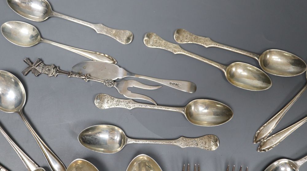 A group of assorted mainly 19th century silver flatware, including a set of six teaspoons by - Image 4 of 7