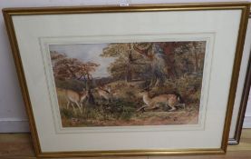 Charles Harvey Weigall (1794-1877), watercolour, Deer in parkland, a stately home beyond, signed, 42