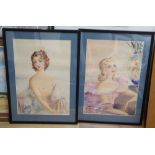 L. Olivier Lesieur, pair of watercolours, Portraits of scantilly clad young ladies, signed, 58 x