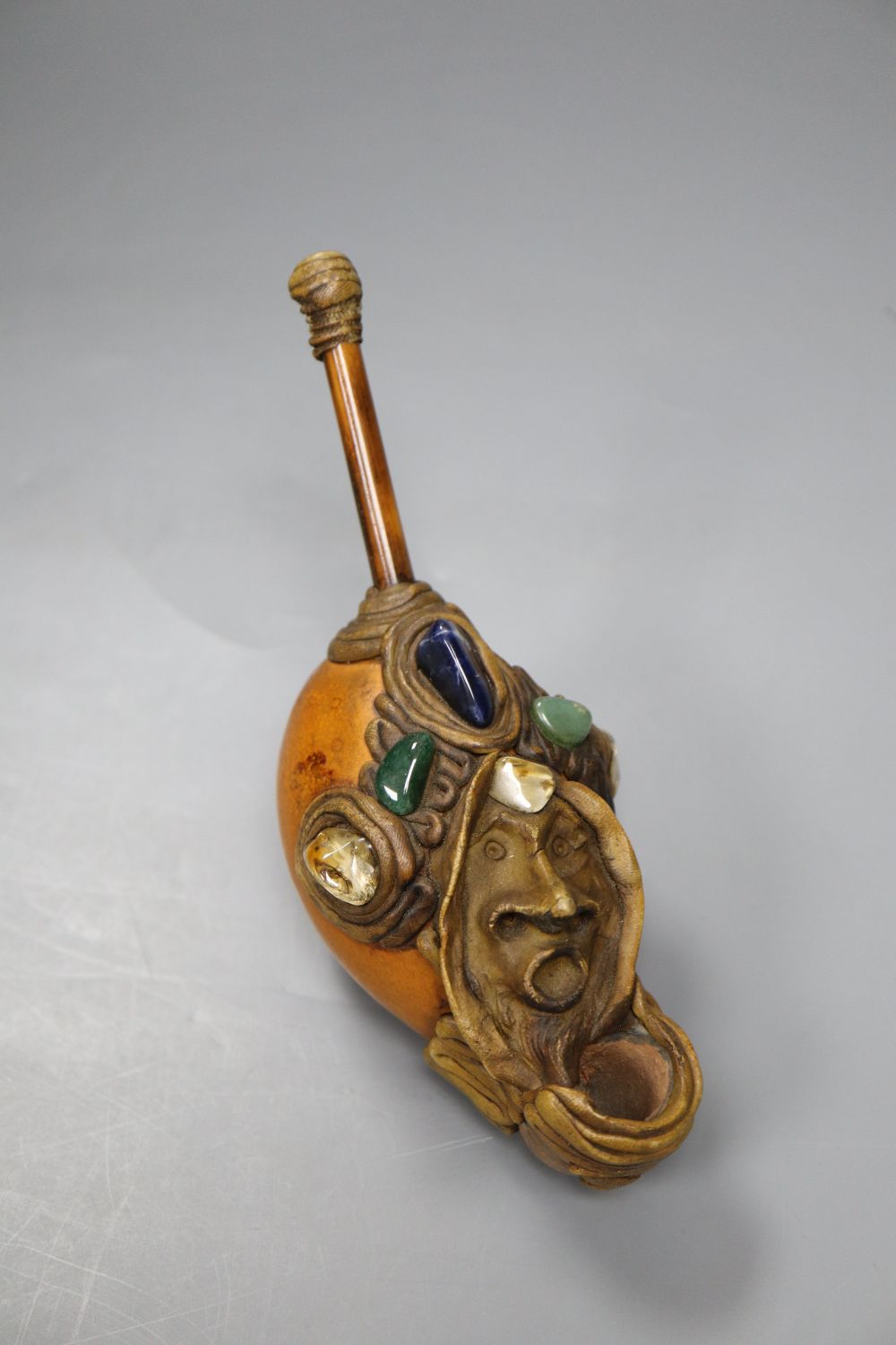 After Salvador Dali smoking pipe, made of a gourd, clay and hardstone mounted, signed