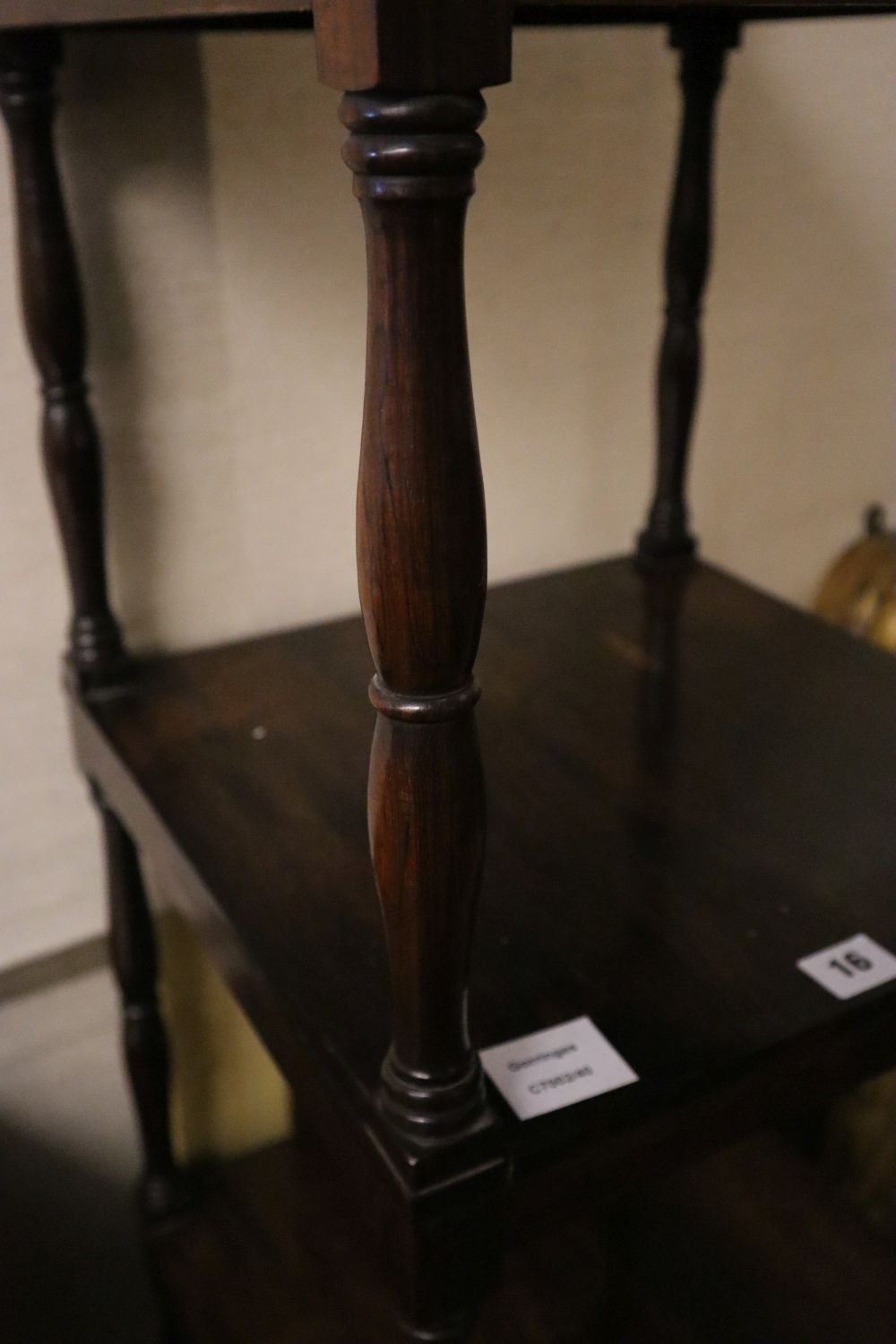 An early Victorian rosewood four tier whatnot, width 38cm depth 38cm height 148cm - Image 3 of 3