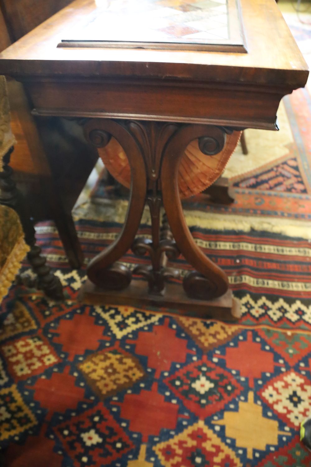 A Victorian mahogany work table with specimen marble top, width 45cm, depth 74cm - Image 4 of 4
