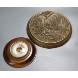 A 19th century bronze circular wall plaque cast with a classical scene and a Short & Mason '