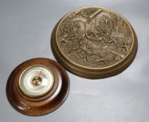 A 19th century bronze circular wall plaque cast with a classical scene and a Short & Mason '