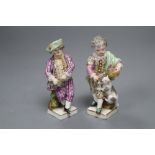 A pair of Meissen porcelain figures, height 10cm (damaged)