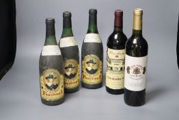 Five bottles of wine: Faustino Rioja 1964 (3), Gran Fabrica Carienne 2006 and Vina Albali 1995