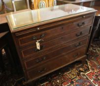 An inlaid mahogany chest fitted four graduated long drawers and brushing slide, width 92cm, depth