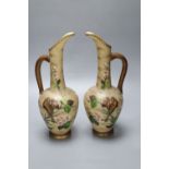 A pair of Victorian opaline glass ewers, height 34cm