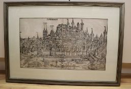 Schedel (Hartmann), 'Nuremberga', double page woodcut view of the City of Nuremberg from the