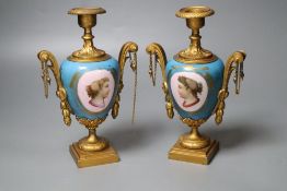 A pair of Sevres style porcelain and spelter vases