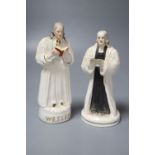 Two mid 19th century Staffordshire pottery figures of John Wesley (one a.f.)