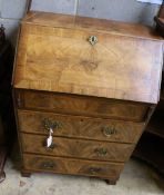 An early 20th century George I style walnut bureau, width 66cm, depth 40cm, height 100cm