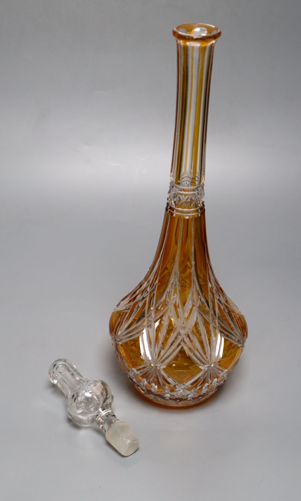 A tall amber-flashed glass decanter and clear stopper, height 48cm - Image 4 of 5