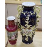 A French porcelain vase table lamp and another Continental vase table lamp