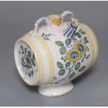 A 19th century French faience polychrome barrel shaped costrel, width 13cm