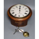 A Victorian kitchen wall clock inscribed Maple & Co, with single fusee movement, mahogany