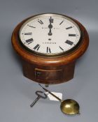 A Victorian kitchen wall clock inscribed Maple & Co, with single fusee movement, mahogany