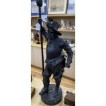 A large spelter cavalier lamp base