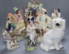 A collection of Staffordshire figures, including a flatback entitled 'Fortune Teller', height