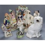 A collection of Staffordshire figures, including a flatback entitled 'Fortune Teller', height