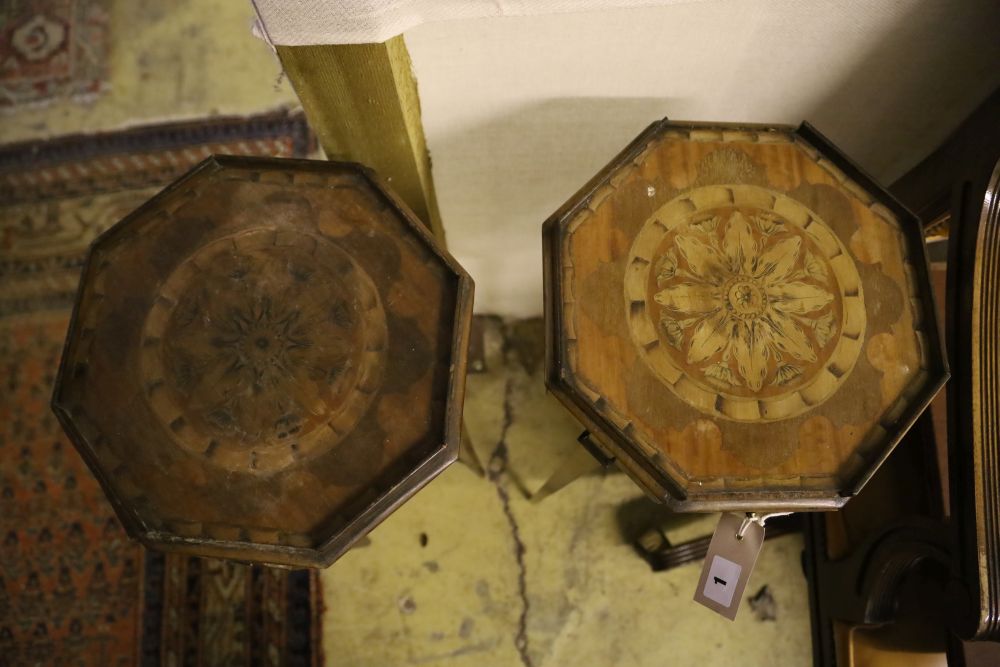 A pair of Sheraton design inlaid octagonal urn stands, width 30cm, height 80cm - Image 3 of 3