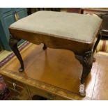 A Queen Anne style walnut dressing stool, width 70cm, depth 52cm, height 48cm