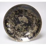 A rare Chinese mirror black glazed circular dish, Kangxi period, diameter 28cm