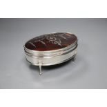 A George V silver and tortoiseshell oval trinket box, Birmingham, 1919, 14.5cm.