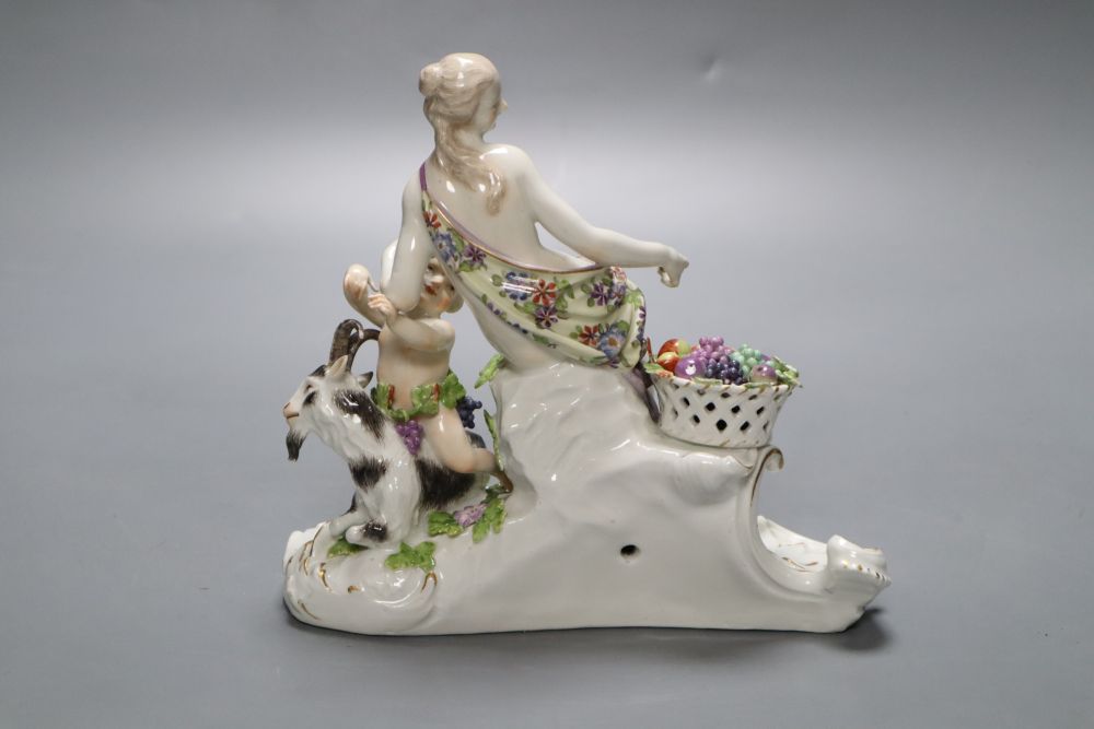 A 19th century Meissen group, Bacchante with putto and goat (damage), possibly part of a - Image 2 of 3