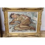 Francois Majorel, oil on canvas, Sleeping female nude, signed, 53 x 72cm