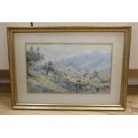 George Samuel Elgood (1851-1943), watercolor, Vineyards above stream, signed and dated 1909,