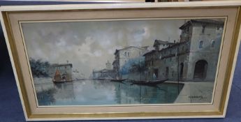 M. Maraspin, oil on canvas, Venetian canal scene, signed, 49 x 100cm