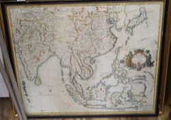 John Senex, coloured engraving, A New Map of India and China 1721, 51 x 60cm