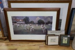 Five cricketing prints, including 'The Cricket Match between Sussex and Kent at Brighton' after